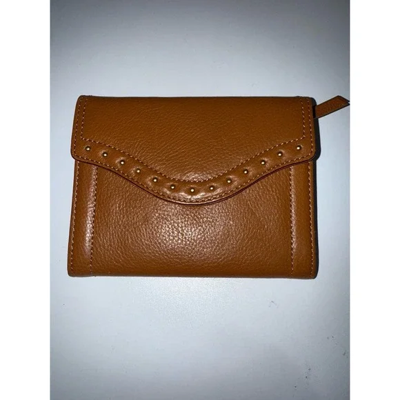 Michael Kors Astor Tan Leather Studded Wallet Button Snap Envelope T - Picture 1 of 6